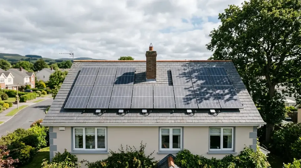 Fertig installierte Photovoltaikanlage auf einem Einfamilienhaus mit Satteldach